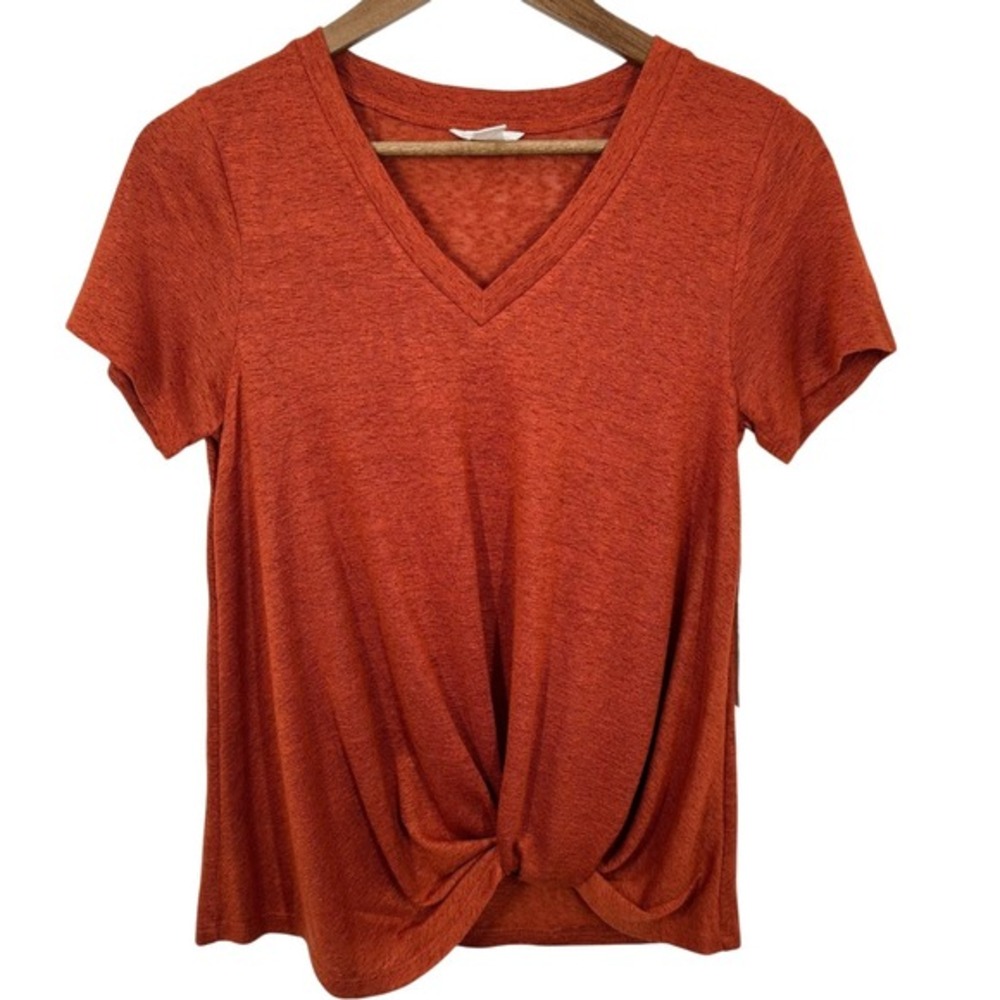 CASLON Rust‎ Orange V Neck Pocket T Shirt Womens Size XS Cotton Modal Blend NWT